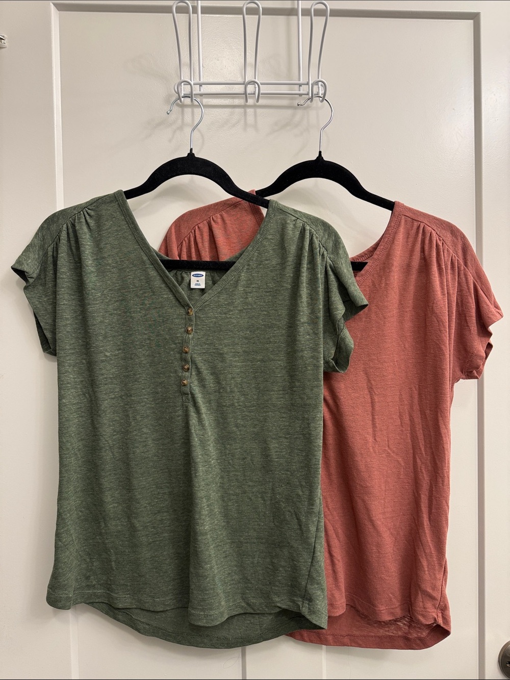 🔴LAST CALL‼️(Set of 2) Casual Short-Sleeve Henley Top - Olive and Dusty Rose